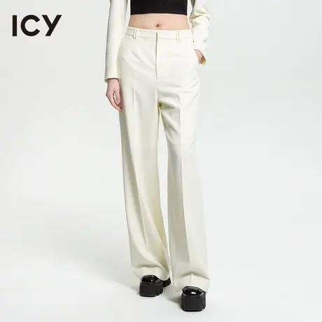 icy2023夏通勤简约气质休闲显瘦直筒纯色阔腿长裤【梦会停设计】商品大图