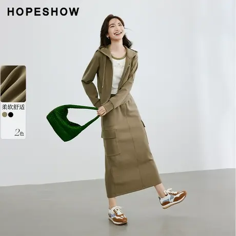 红袖撞色字母连帽领卫衣hopeshow2024春季新款休闲通勤短款外套图片