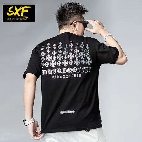 SXF圣希梵男士短袖 宽松落肩夏装潮牌字母体恤 2023新款纯棉T恤男商品大图
