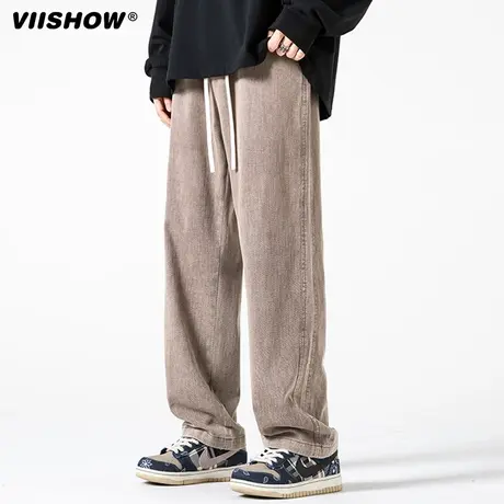 VIISHOW复古潮牌做旧直筒牛仔裤男街头宽松阔腿百搭垂感小众长裤商品大图