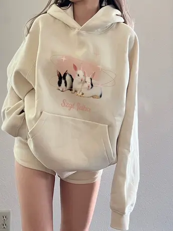 连帽卫衣女秋冬大码慵懒风宽松圆领加绒美式hiphop潮牌奶呼呼外套图片