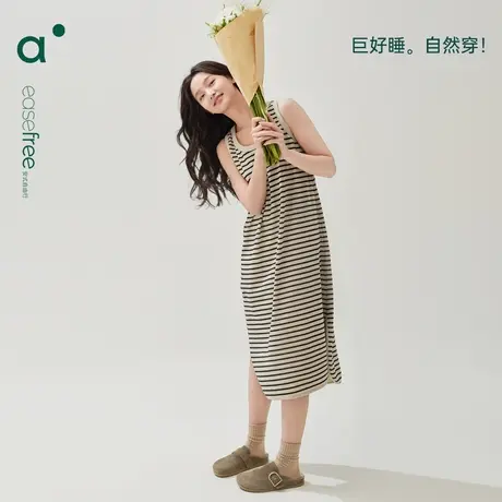 安之伴【巨凉感】背心睡裙女夏季新款纯棉宽松甜美条纹无袖睡衣薄图片
