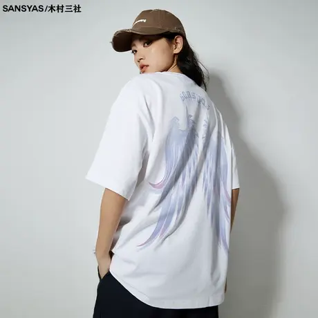 木村三社SANSYAS 渐变翅膀背面印花宽松圆领男t恤潮流上衣短袖图片