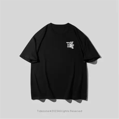 Ohlyah重磅纯棉短袖t恤男夏季字母W涂鸦美式圆领半袖水洗圆领体恤图片