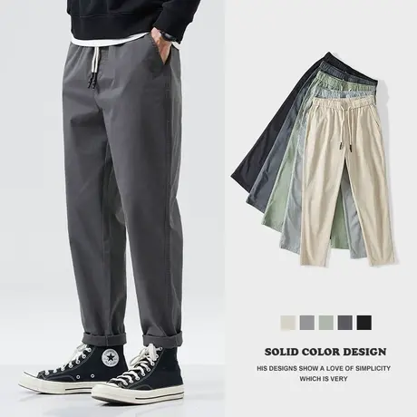 hansca直筒休闲裤男士秋冬款宽松纯色百搭锥形加绒加厚长裤子男潮商品大图