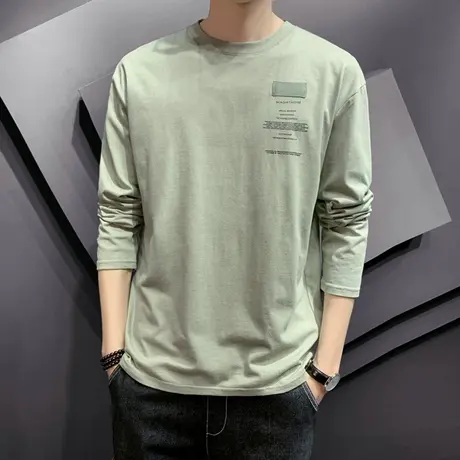 棉感长袖t恤男士春秋季新款潮流宽松薄款打底衫上衣男装圆领卫衣商品大图