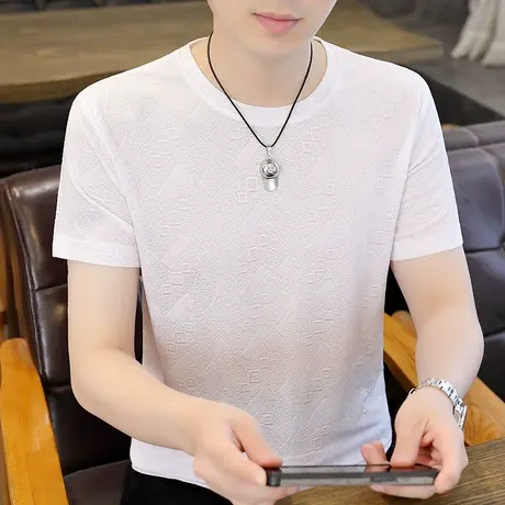 t恤男士夏季白色冰丝薄款短袖2023新款半袖潮牌体恤冰感男款上衣商品大图