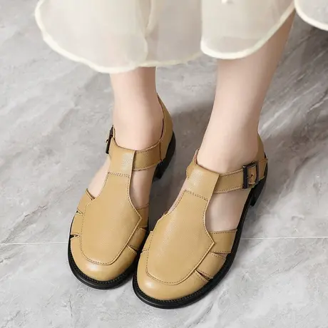 41号大码品牌真皮软底凉鞋女2023年新款洋气软底皮鞋女超软不磨脚商品大图