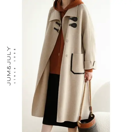 嘉茱莉2022秋冬新款宽松毛呢外套女双面羊毛大衣女韩系高级感图片