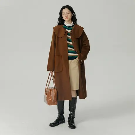 omont蛋挞家 大翻领双面呢大衣女秋冬2022新款中长款宽松毛呢外套商品大图