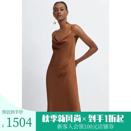 恩裳商场同款夏量感褶皱领口时尚光泽感性感吊带连衣裙女图片
