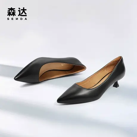 森达尖头单鞋女春秋浅口猫跟鞋女优雅百搭工作鞋ZT603CQ2商品大图