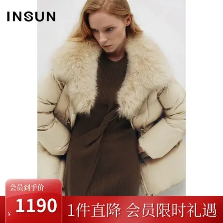 恩裳COVER冬季2022轻奢可拆狐狸毛领防钻绒保暖白鹅绒羽绒服商品大图