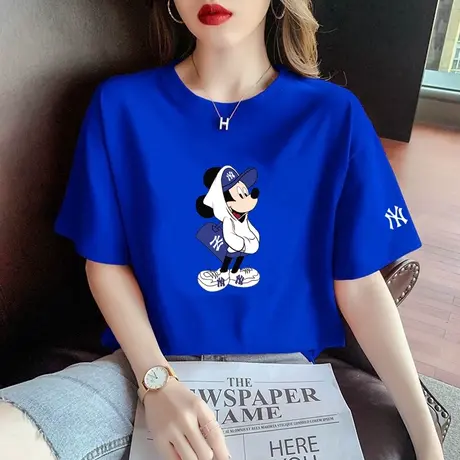 克莱因蓝短袖t恤女夏季2023年新款潮牌米奇印花半袖体恤纯棉上衣商品大图