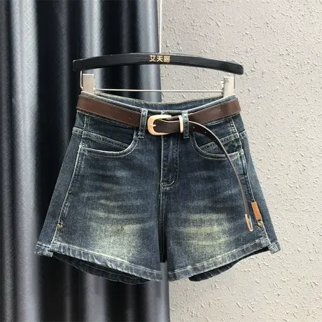 欧货2023秋季新款复古怀旧不规则牛仔短裤女高腰显瘦A字阔腿裤潮商品大图