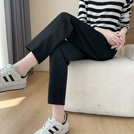 西装裤秋季女高级感垂感2023新款高腰显瘦小个子哈伦黑色烟管裤子商品大图