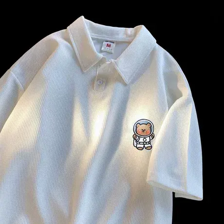 美式复古正肩polo衫短袖t恤女夏季宽松韩版半袖设计感小众上衣服图片