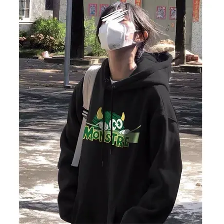 美式复古oversize潮牌连帽卫衣女2023春秋宽松设计感小众薄款外套商品大图