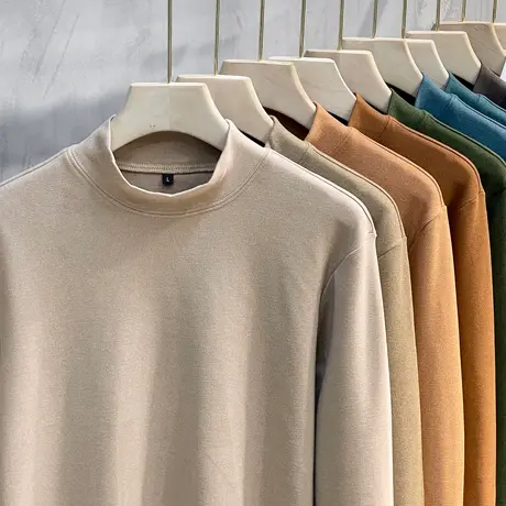10色长袖t恤男潮流秋装纯色半高领内搭打底衫中领双面绒德绒上衣商品大图