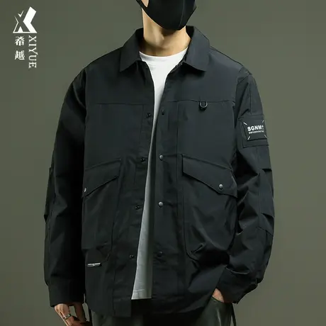 希越潮牌痞帅工装夹克男肥佬加肥加大冲锋衣男士秋冬大码男装外套图片