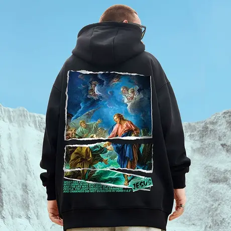 chic港风街头嘻哈连帽卫衣男国潮欧美潮牌oversize胖子外套上衣秋商品大图