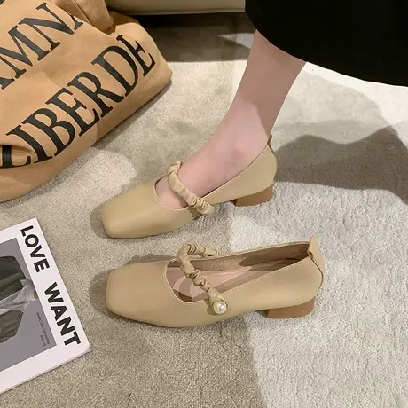 永希豆豆鞋女2023新款夏玛丽珍鞋配裙子ins爆款中跟粗跟时尚单鞋商品大图