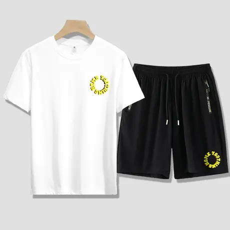 男士套装夏季2024新款冰丝短袖t恤凉感速干运动短裤子休闲五分裤图片