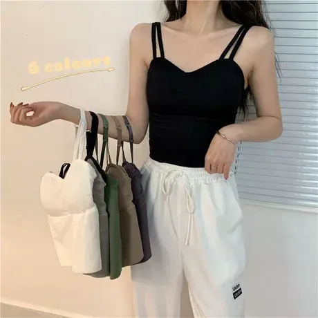 裹胸双吊带背心内外穿百搭短款小众抹胸打底衫美背带胸垫法式上衣图片