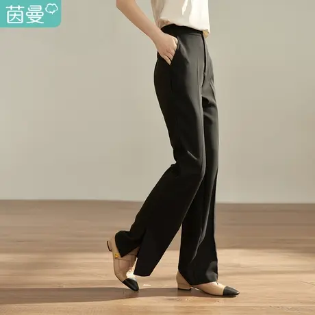 【商场同款】茵曼2023春女装新款简约纯色显瘦休闲长裤修身微喇裤图片