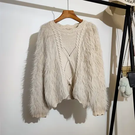 马海毛毛衣女宽松套头秋冬新款韩版圆领打底内搭长袖针织上衣外穿商品大图