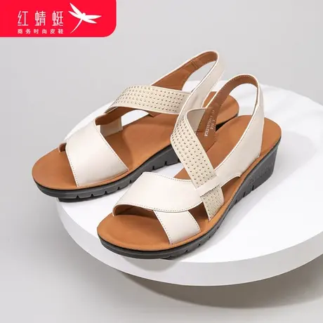 红蜻蜓凉鞋女夏季厚底坡跟中老年妈妈鞋防滑舒适平底百搭女休闲鞋图片
