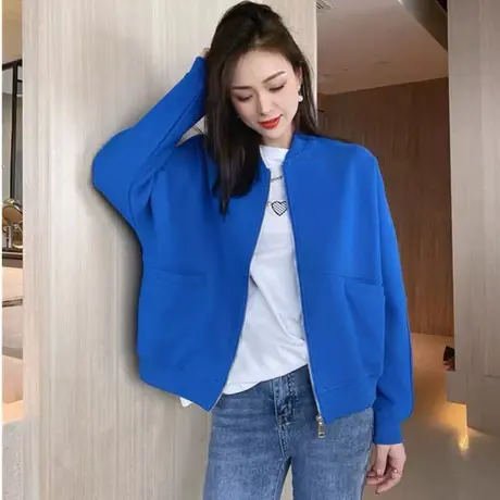 休闲宽松短款棒球服女2023春季新款韩版纯色简约百搭时尚上衣外套图片