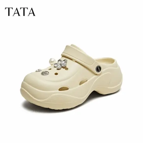 【好物体验专享】TATA他她包头拖鞋女厚底洞洞鞋女外穿半拖凉鞋夏图片