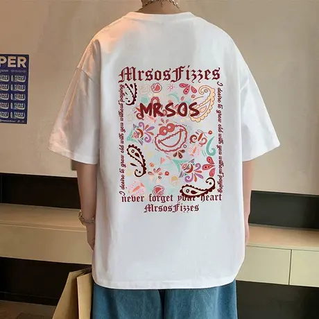 重磅短袖t恤男2025新款夏季纯棉半袖美式潮牌宽松情侣体恤上衣服商品大图