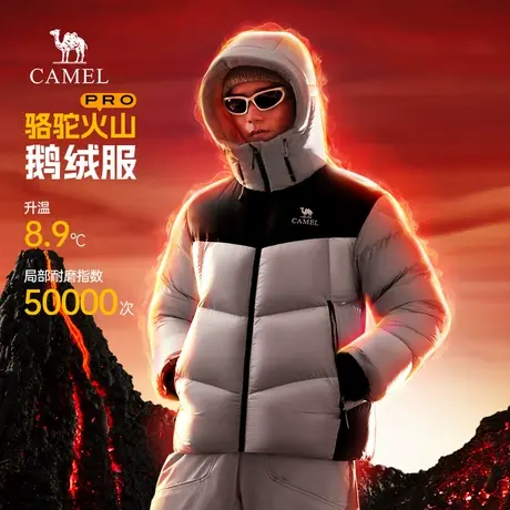 骆驼火山PRO羽绒服男秋冬季2025新款连帽情侣鹅绒面包服男装外套商品大图