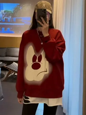 圆领卡通印花卫衣女2023秋季新款韩版休闲时尚减龄时尚宽松大码潮商品大图