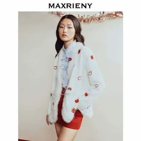 【奥莱】MAXRIENY苹果钉珠外套复古感苹果毛织钉珠外套图片