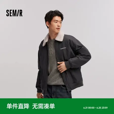 森马仿羊羔毛外套男2024冬季新款美式工装棉服复古底特律翻领外套商品大图