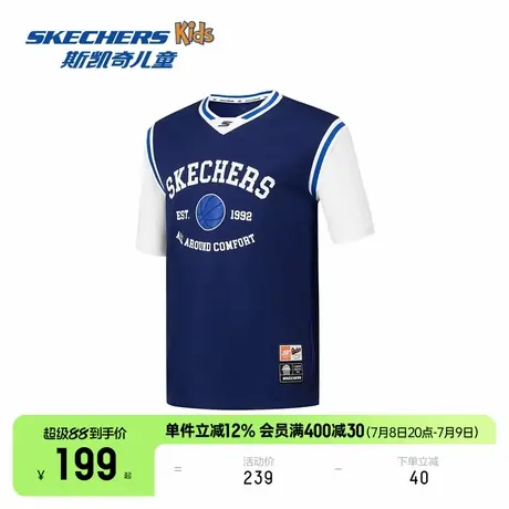 skechers斯凯奇儿童短袖T恤中大童男童夏季休闲宽松篮球运动上衣商品大图
