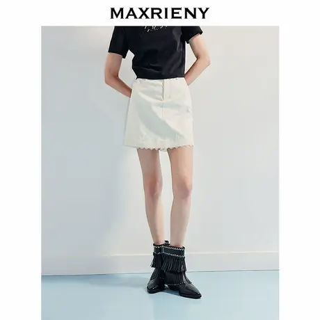 【奥莱】MAXRIENY宫廷裤裙米白色浮雕蕾丝直身短裤高腰裙裤商品大图