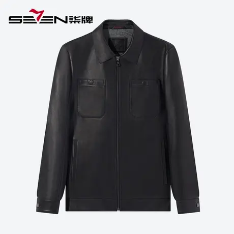 【绵羊皮】柒牌男装真皮皮衣男2024秋冬新款翻领百搭男士夹克外套图片