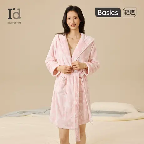 爱帝睡袍女睡衣加厚秋冬新款珊瑚绒浴袍连帽家居服短款可外穿可爱商品大图