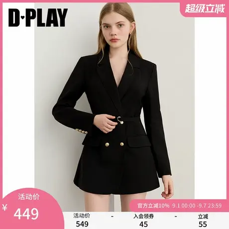 DPALY2025年秋季新款黑色西装连衣裙女通勤休闲职业收腰长袖上衣图片