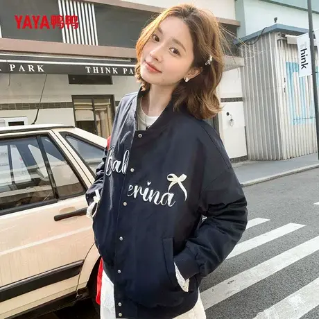 YAYA鸭鸭羽绒服女2025年新春秋美式蝴蝶结运动休闲百搭棒球服外套图片