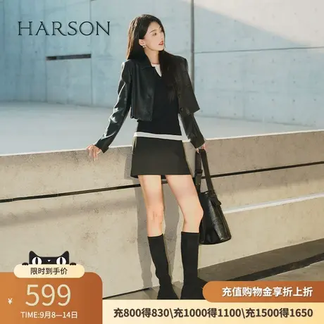 哈森秋季高筒弹力靴女靴新款显瘦袜靴厚底骑士瘦瘦靴HA245808商品大图