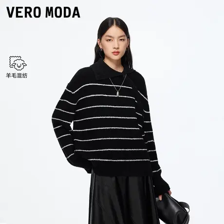 【来了就好】 Vero Moda毛衣25秋冬新款含绵羊毛翻领撞色条纹上衣商品大图