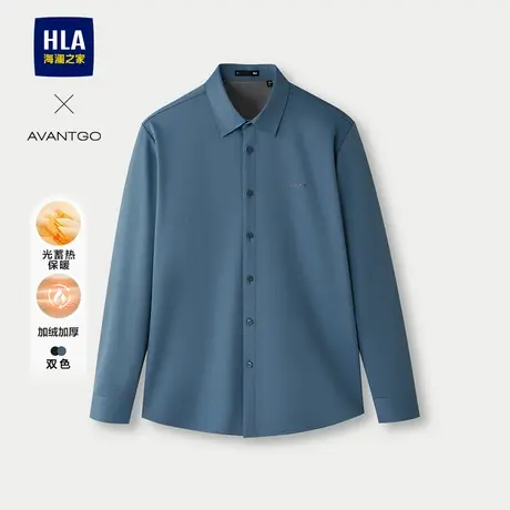 HLA/海澜之家轻商务光蓄热长袖保暖衬衫25秋冬新加绒加厚上衣男装商品大图