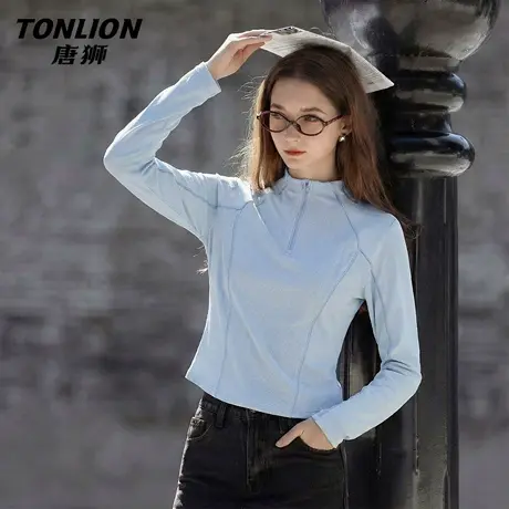 唐狮官方半拉链长袖t恤女2026新款春秋款女士修身显瘦速干上衣VB图片