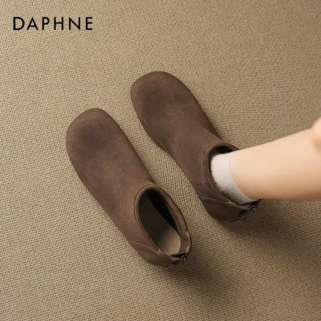 达芙妮棕色短靴女2025冬季新款复古瘦瘦切尔西踝靴子内增高马丁靴商品大图