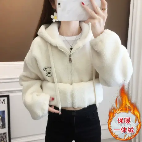 羊羔毛女士外套女加绒加厚冬季2023新款爆款中长款连帽羊羔绒上衣图片
